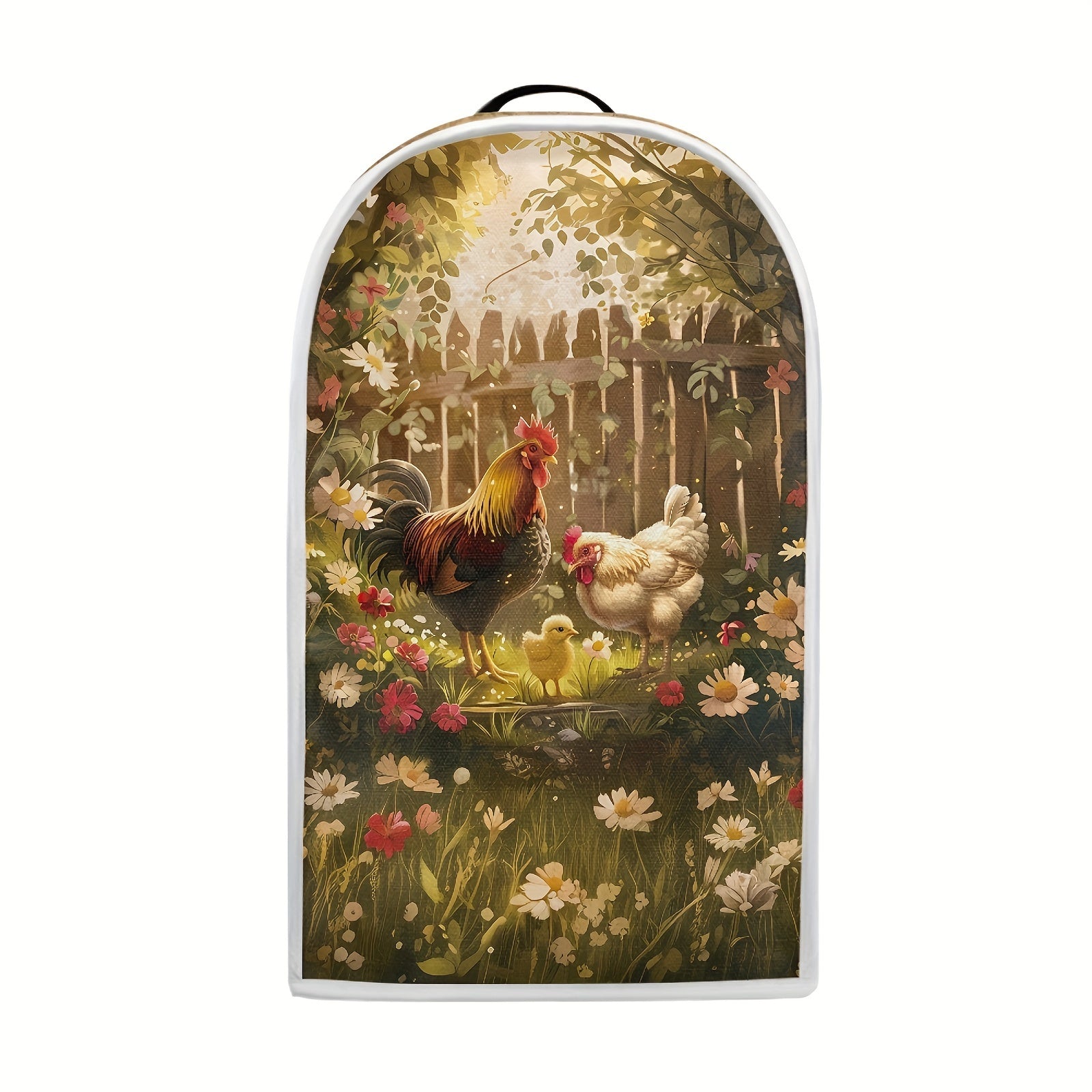 Foldable Kitchen Appliance Cover with Top Handle Daisy Rooster Pattern Small Food Processor Protector