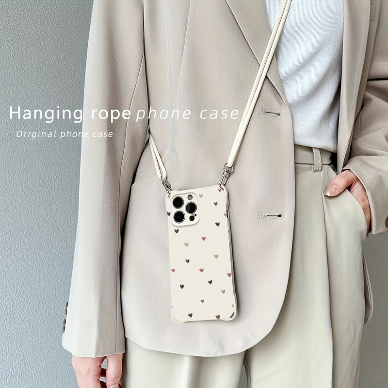 Яркий чехол для iPhone с сердцами и шнурком, защита объектива из TPU для iPhone 11-16 Pro Max