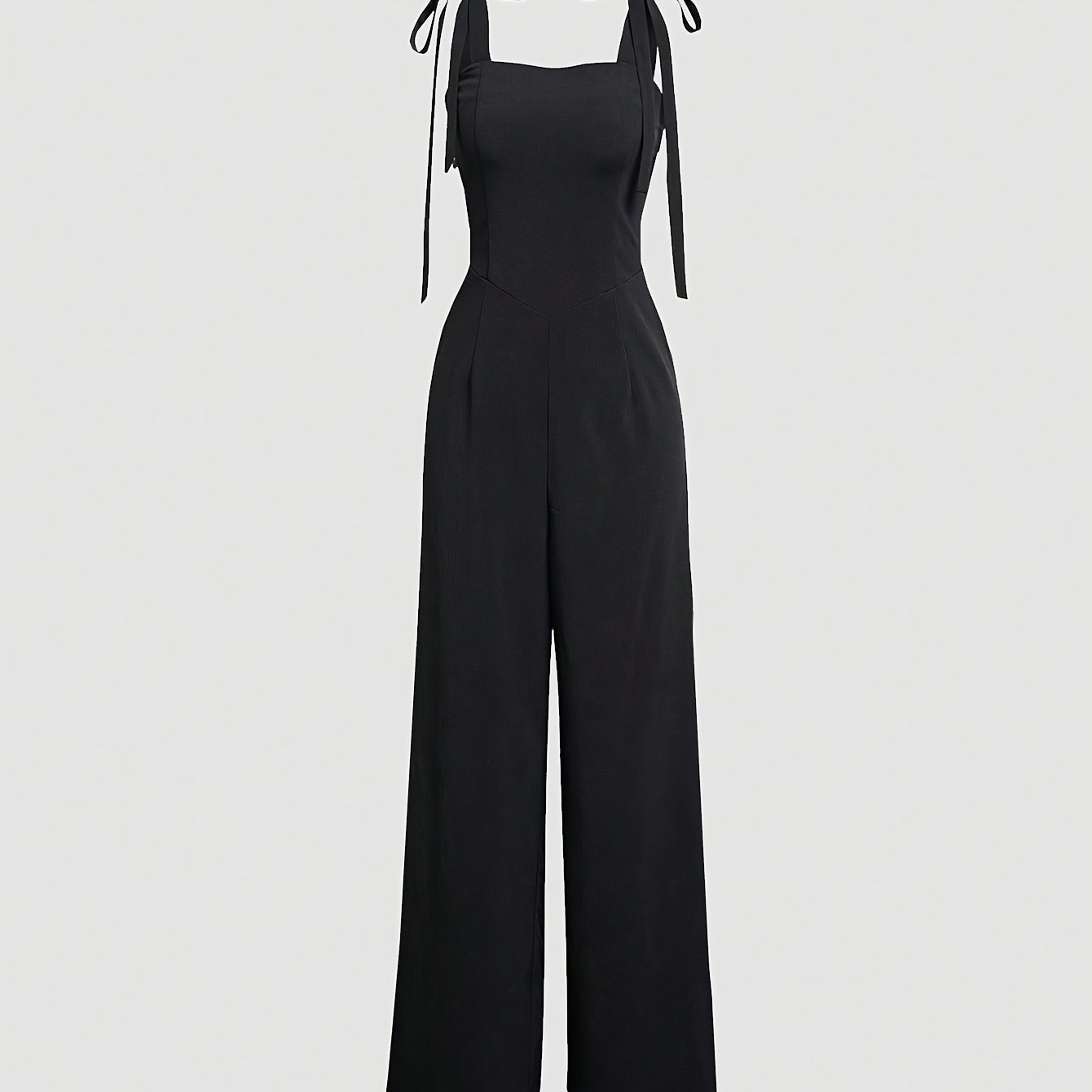 Women's Elegant Woven Polyester Jumpsuit with Lace-Up Waist and Strappy Back
