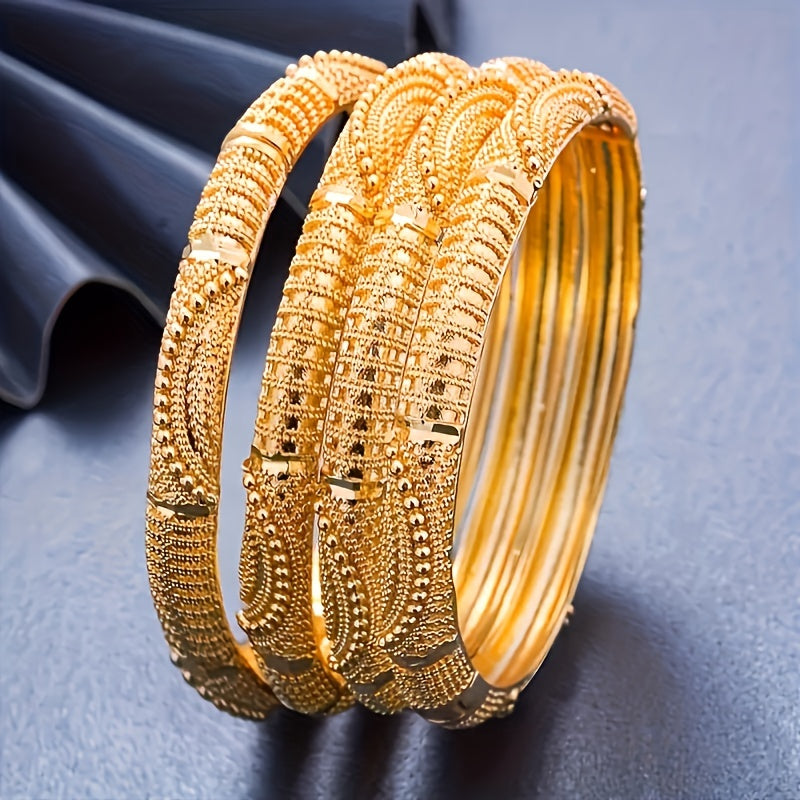 Women's Open Bangle Bracelets 24K Gold Plated Ethnic Style for Weddings and Celebrations