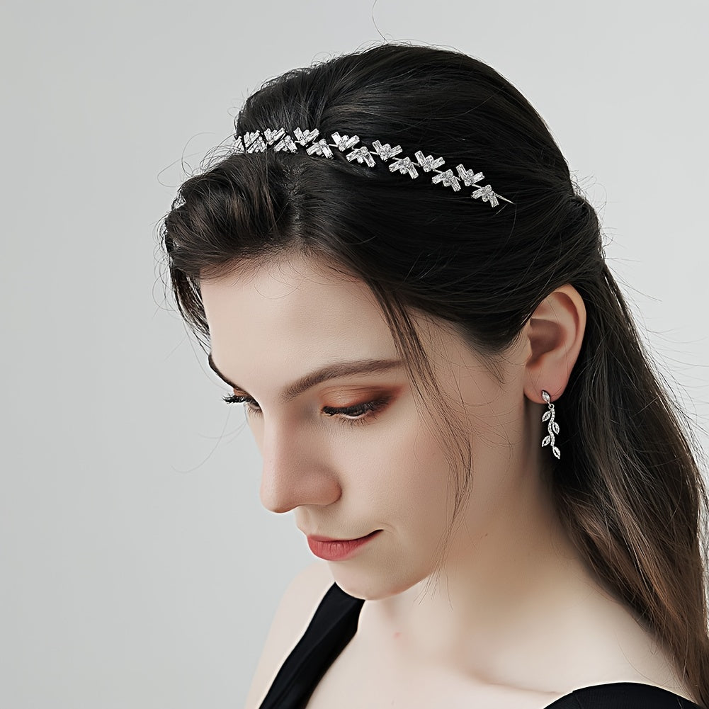Silvery Rhinestone Crystal Hairband with Faux Pearls for Bridal Parties Weddings