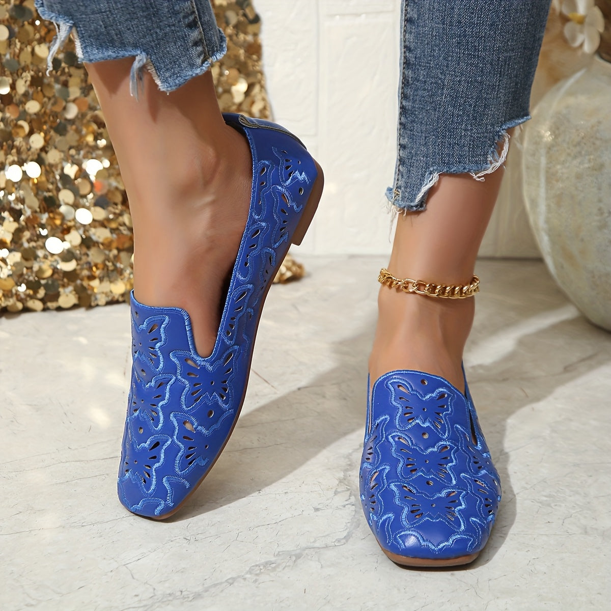 Women's Round Toe Ballet Flats Synthetic Checkered Pattern Cushioned Insole