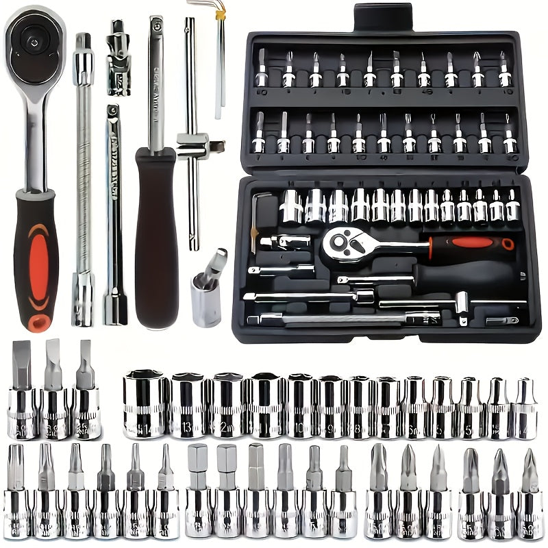 46-Piece Auto Repair Tool Set with Portable Carrying Case for Car Boat Motorcycle and Home