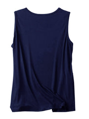 Women's Navy Blue Sleeveless Tank Top Polyester Casual Round Neck