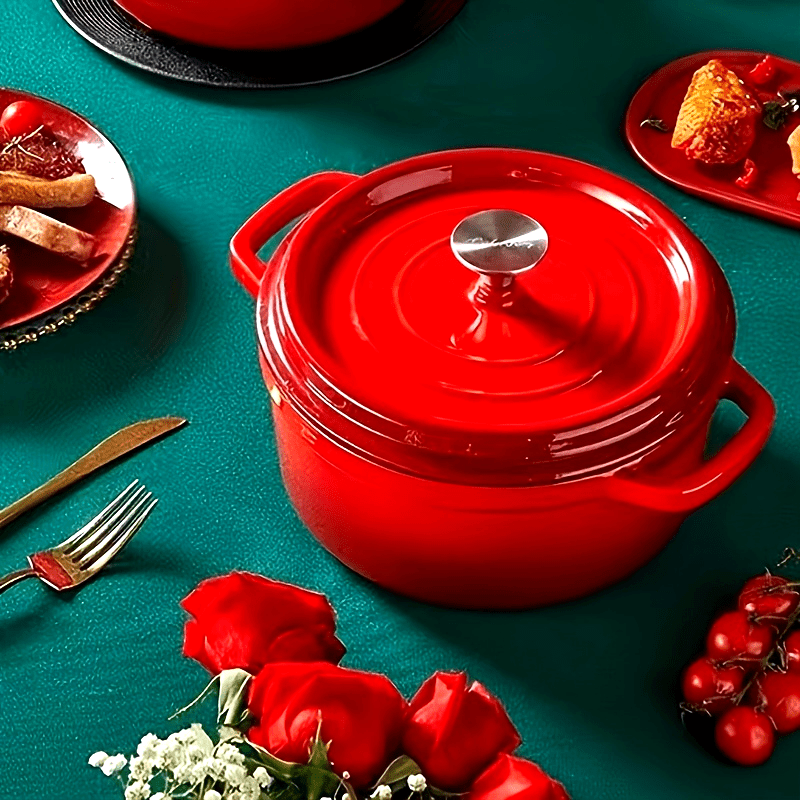 Enamel Cast Iron Dutch Oven with Double Handles Non-Stick Braiser for Induction and Gas Stoves