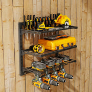 Power Tool Organizer Wall Mount with 3 Layers for Drill Storage Garage Metal Black