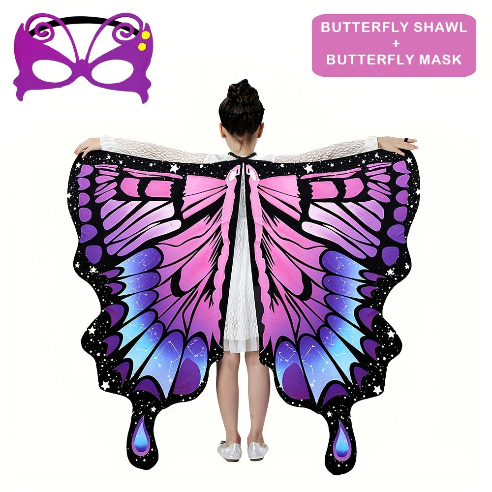 Girls Butterfly Wings Costume Set for Parties Halloween Dress Up Accessories with Black Headband Polyester Spandex Non-Feathered