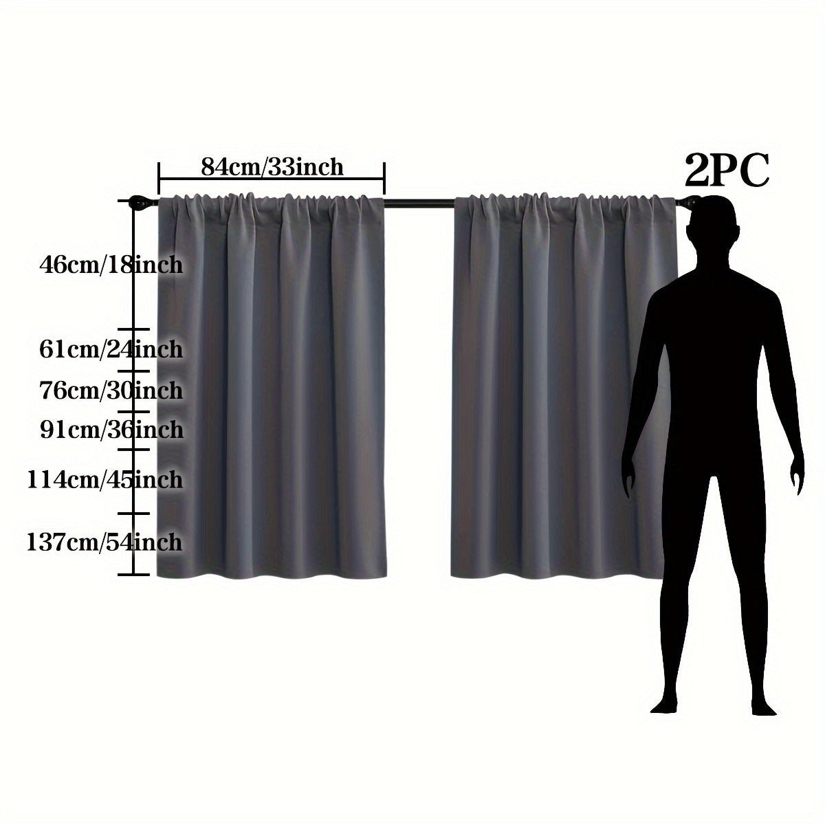 2-Pack RV Window Curtains Blackout Thermal Insulation Privacy Short Drapes Gray