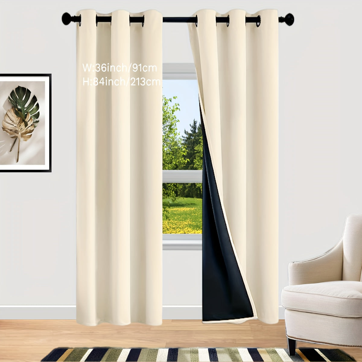Bedroom Curtains Set with Coated Insulation Blackout Grommet Design 2 Pieces