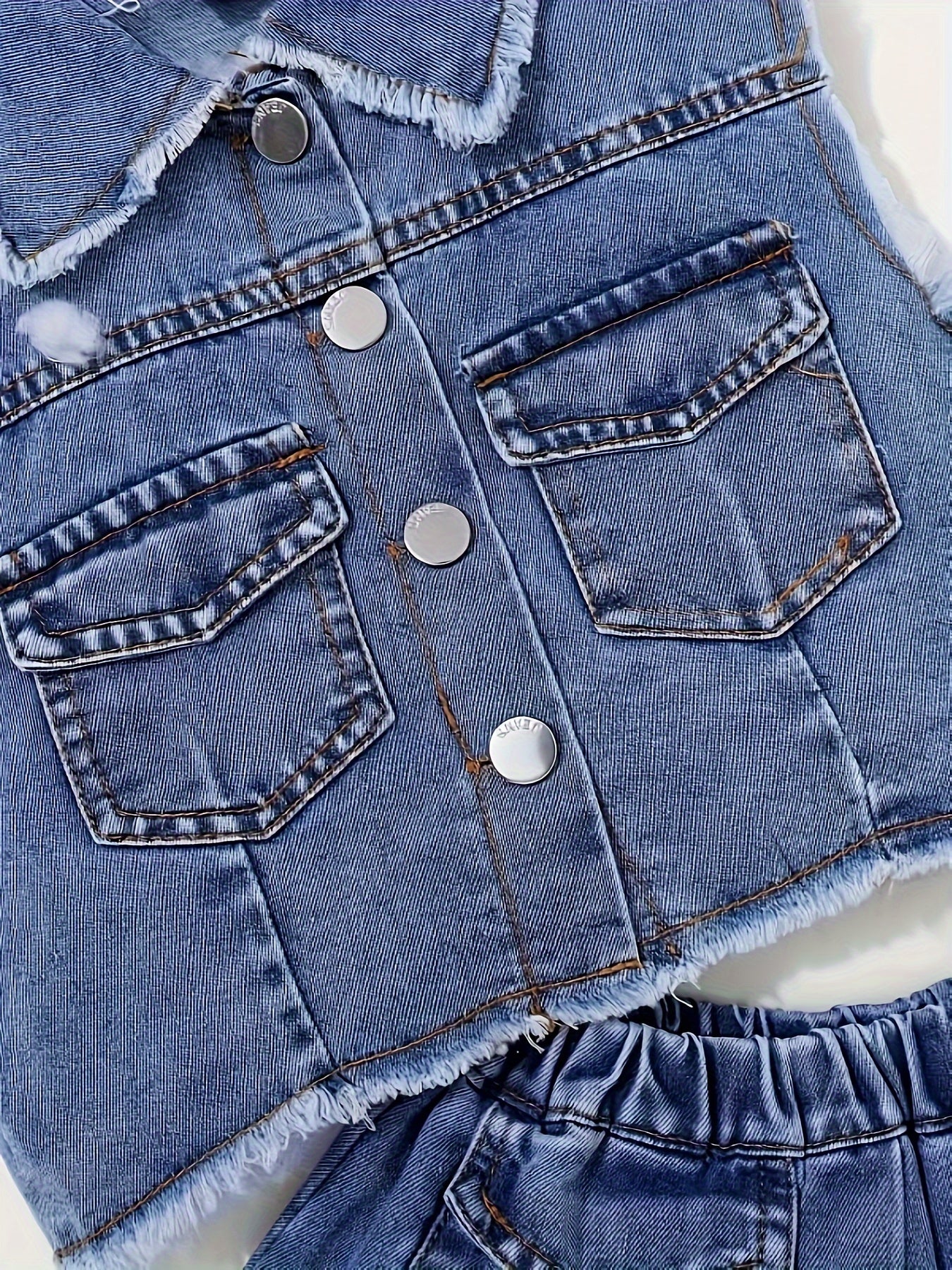 Girls Denim Set Medium-Large Size Solid Color Woven Peplum Spring Summer Fall