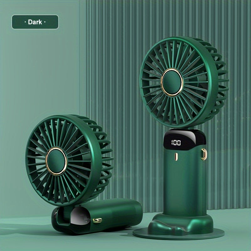 Portable Mini Fan with LED Display, USB Rechargeable, 5 Speed, Foldable, Battery Powered