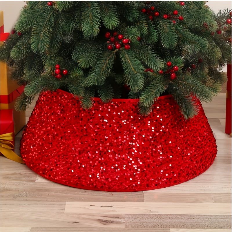 Christmas Tree Skirt with Sequin Print for Festive Home and Party Decor