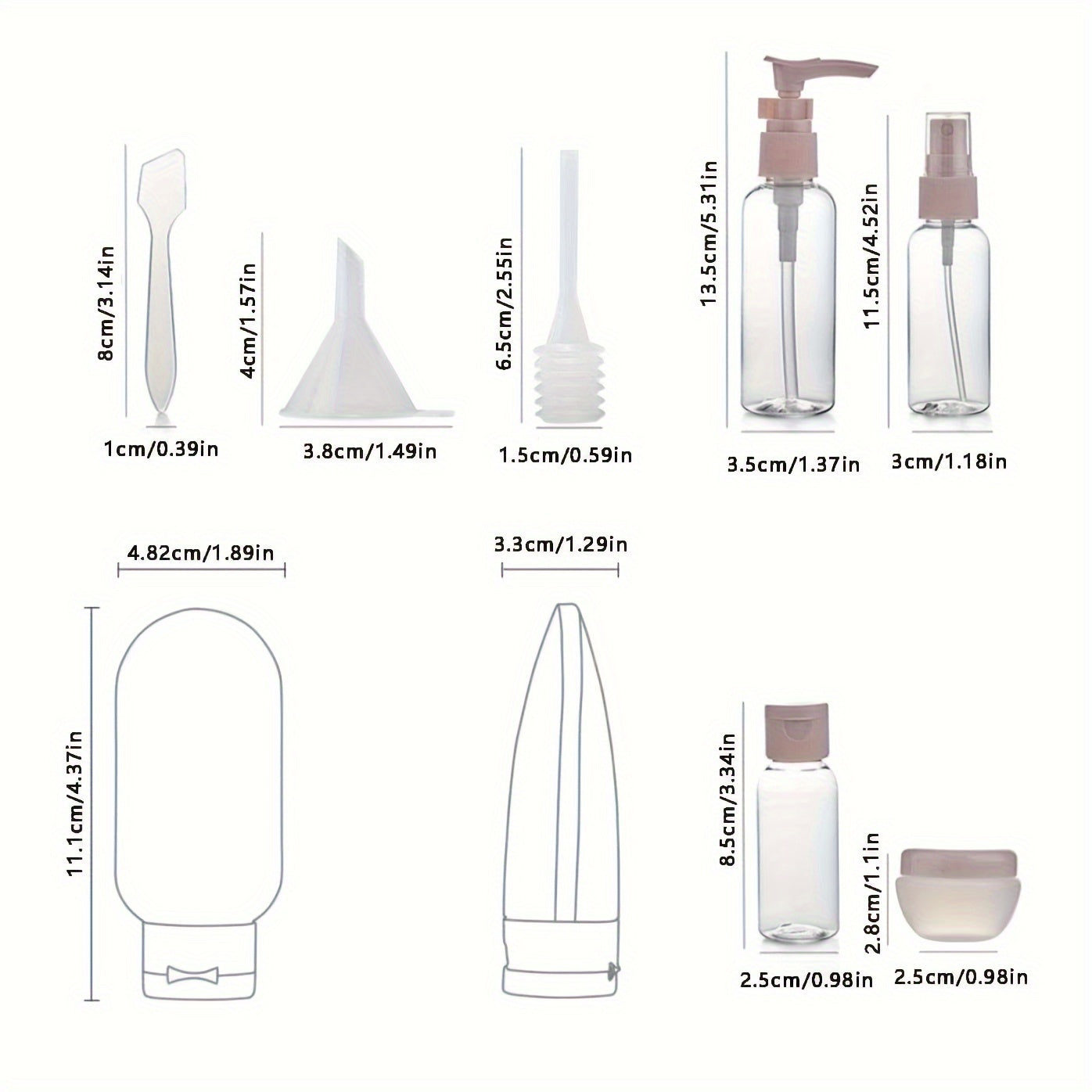 11-Piece Refillable Travel Bottle Set for Toiletries and Liquids Plastic Unscented