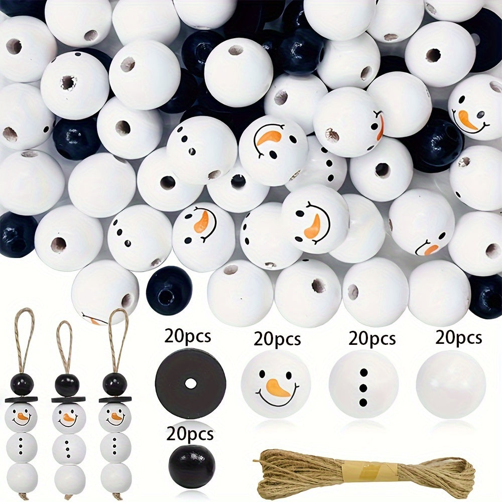 Wooden Bead Craft Kit for DIY Jewelry Making Includes Snowman Beads and String