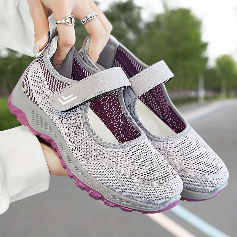 Women's Mesh Walking Shoes Solid Color Ankle Band Soft Sole Sneakers