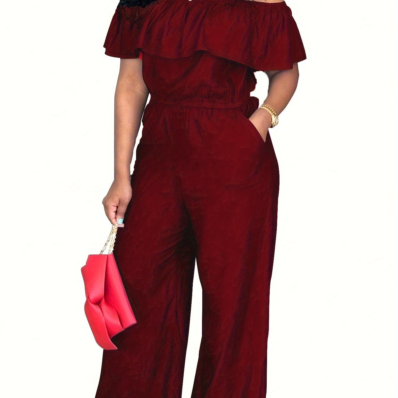 Plus Size Off Shoulder Jumpsuit Vacation Style Wide Leg Spring Summer