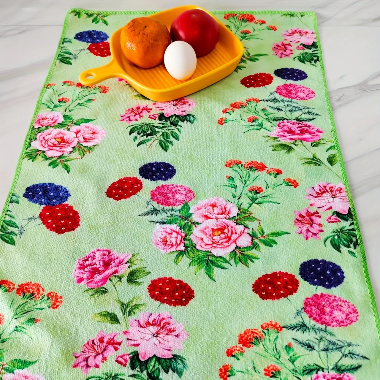 Set of Four Microfiber Kitchen Towels Floral Print 40x60cm Absorbent Lint-Free
