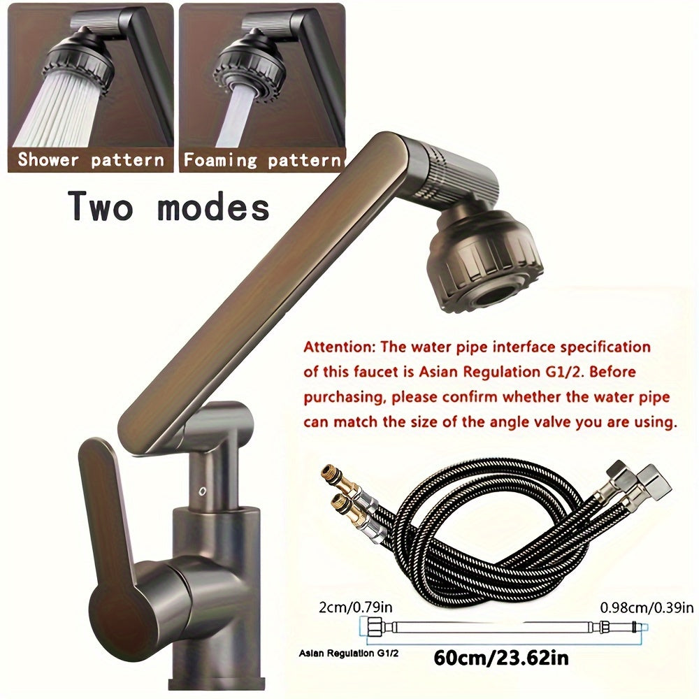 360° Rotating Kitchen Faucet Hot and Cold Water with Mechanical Arm Nozzle and ABS Adapter for RV Camper Travel Trailer