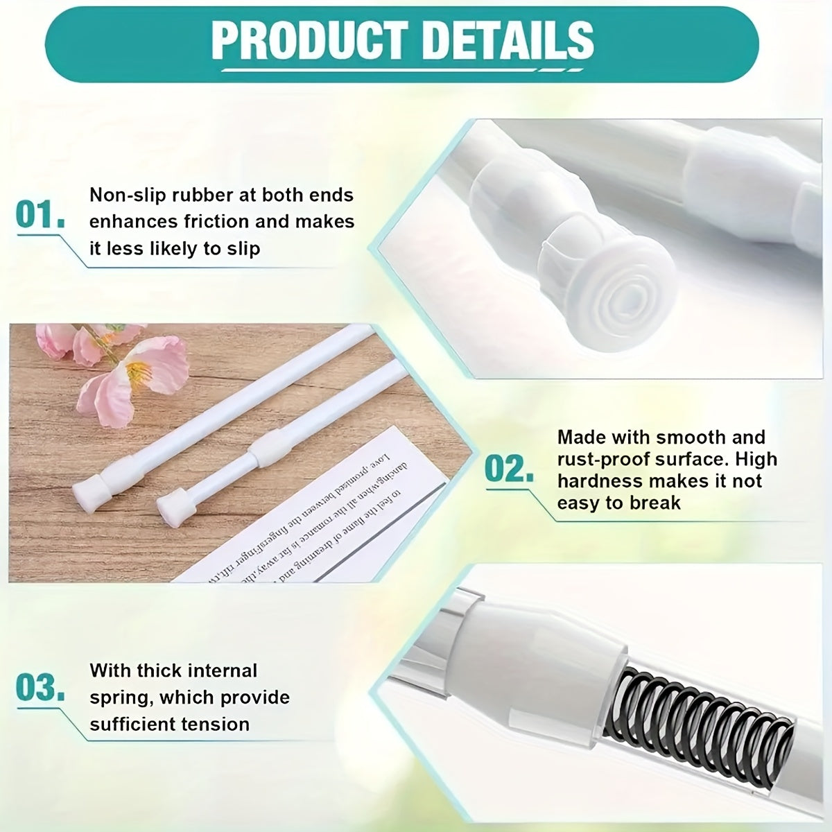 Adjustable Alloy Shower Rod No Drill Extendable from 99cm to 191cm Bathroom Closet Kitchen