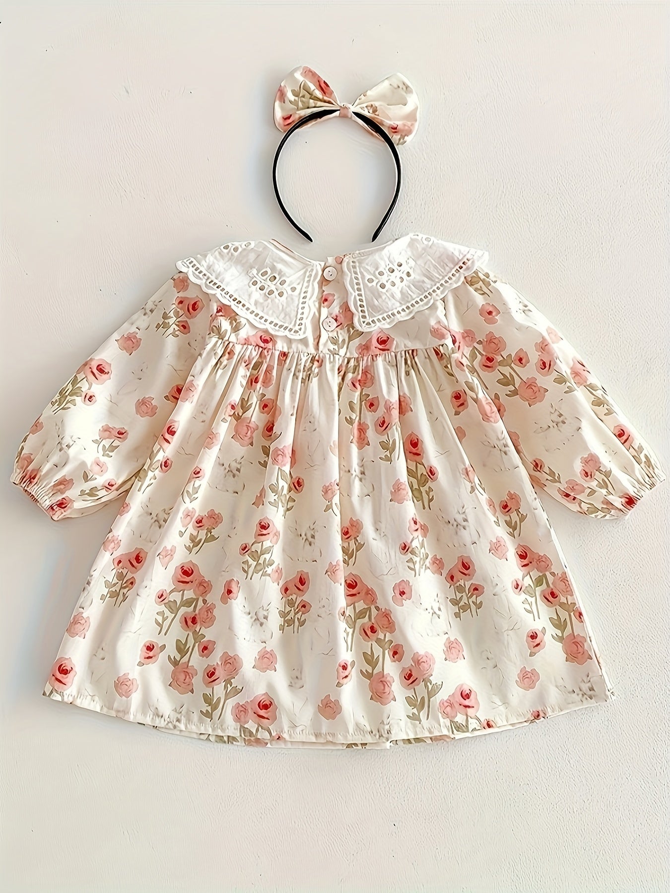 Girls Floral Cotton Long-Sleeve Dress for Spring and Fall