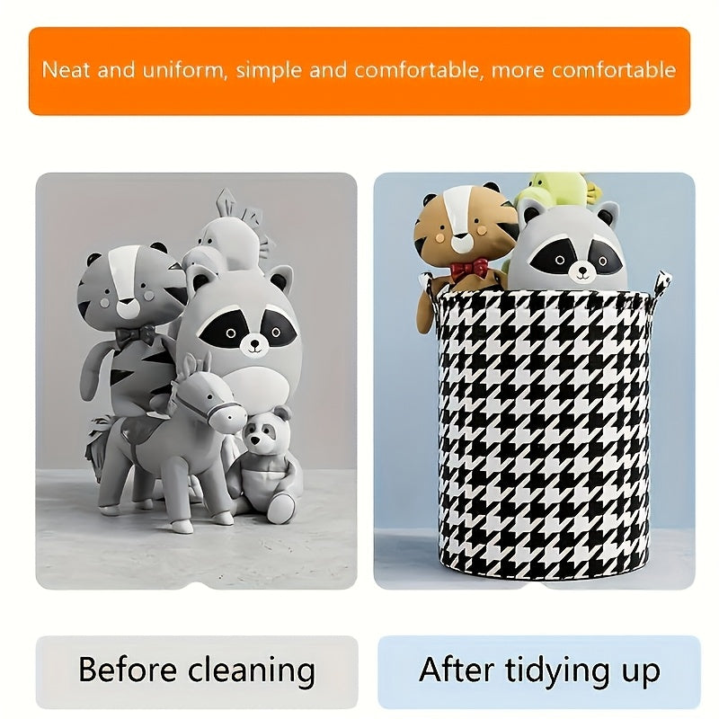 Large Capacity Foldable Laundry Basket Non-Woven Houndstooth Fabric Storage Hamper for Clothes and Toys