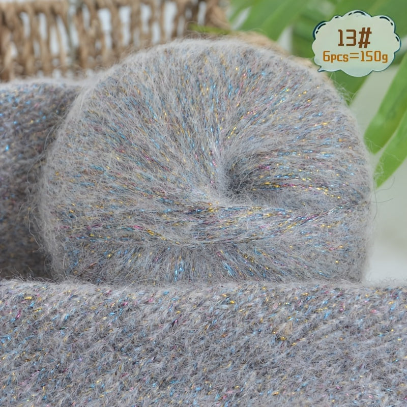 6-to'plam mohir paxta mohair ipi, tikish va makrame uchun, ko'p rangli gradient, 150G