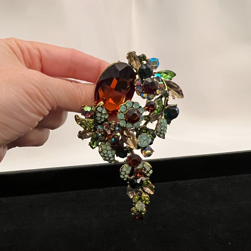 Antique-Style Brooch with Brown and Green Crystals in Alloy, Elegant Gift