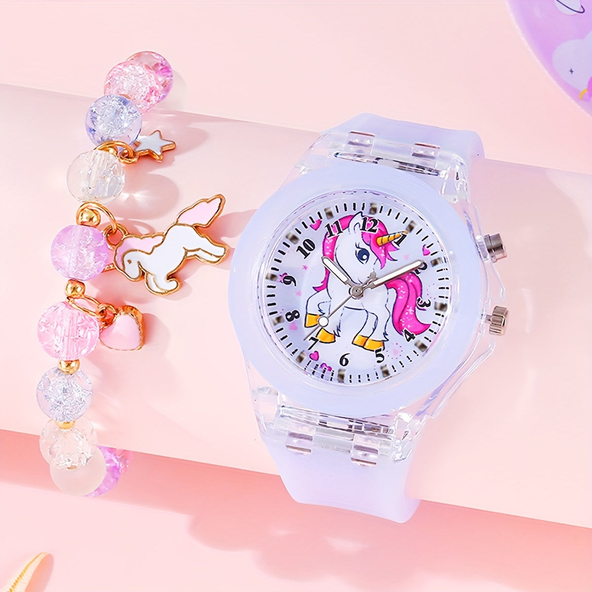 Uniseks Unicorn Kvarts soat va bilaguzuk to'plami Silikon taqa bilan ajoyib zargarlik buyumlari