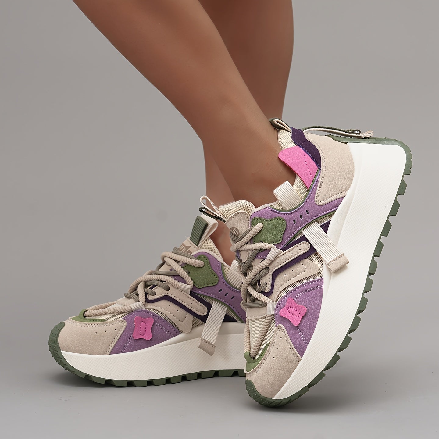 Women’s Mesh Casual Sneakers, Breathable Comfort, Color Block Design
