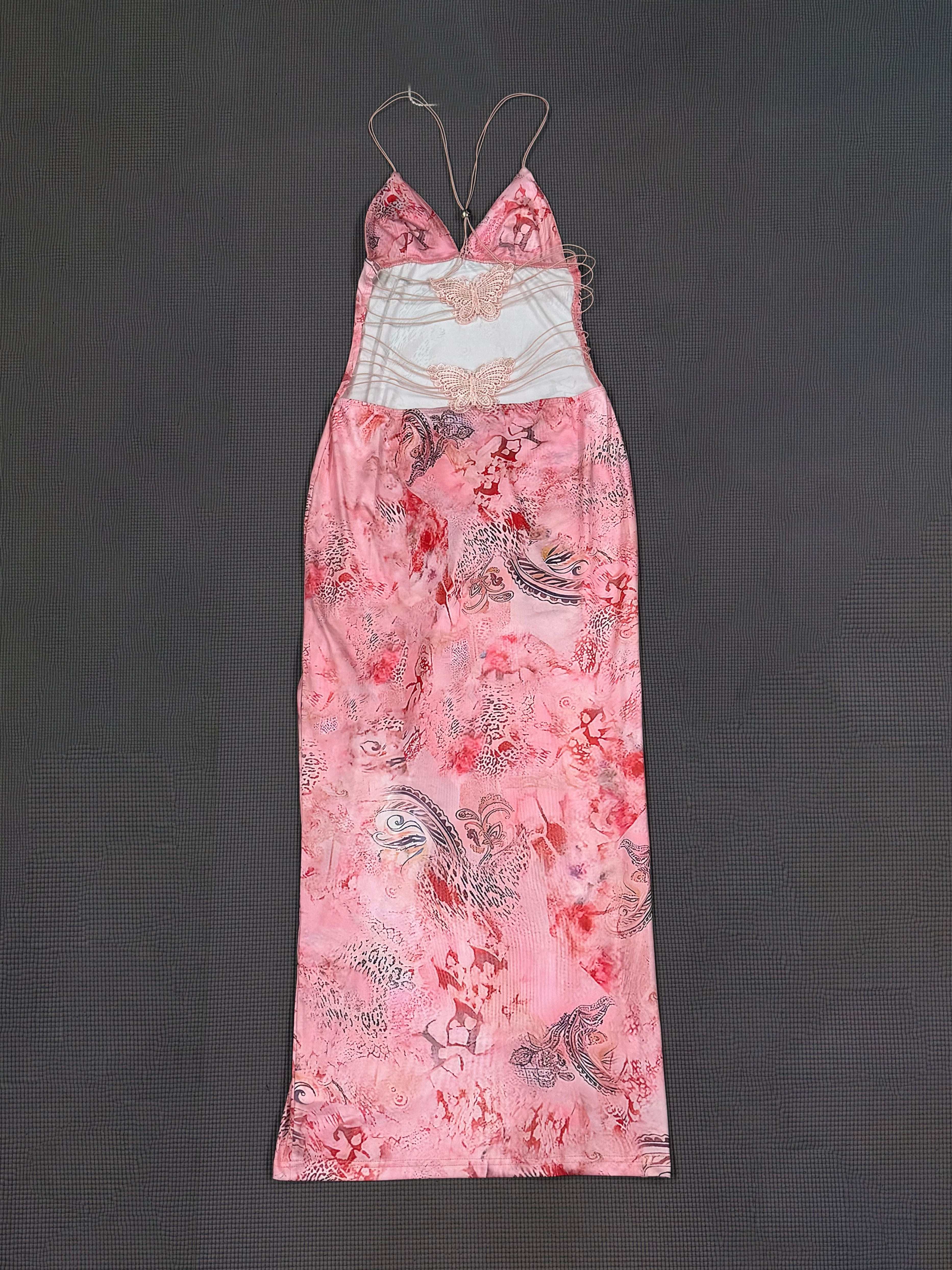 Women's Floral Mesh Slip Dress with Butterfly Pattern Backless Babydoll Lingerie