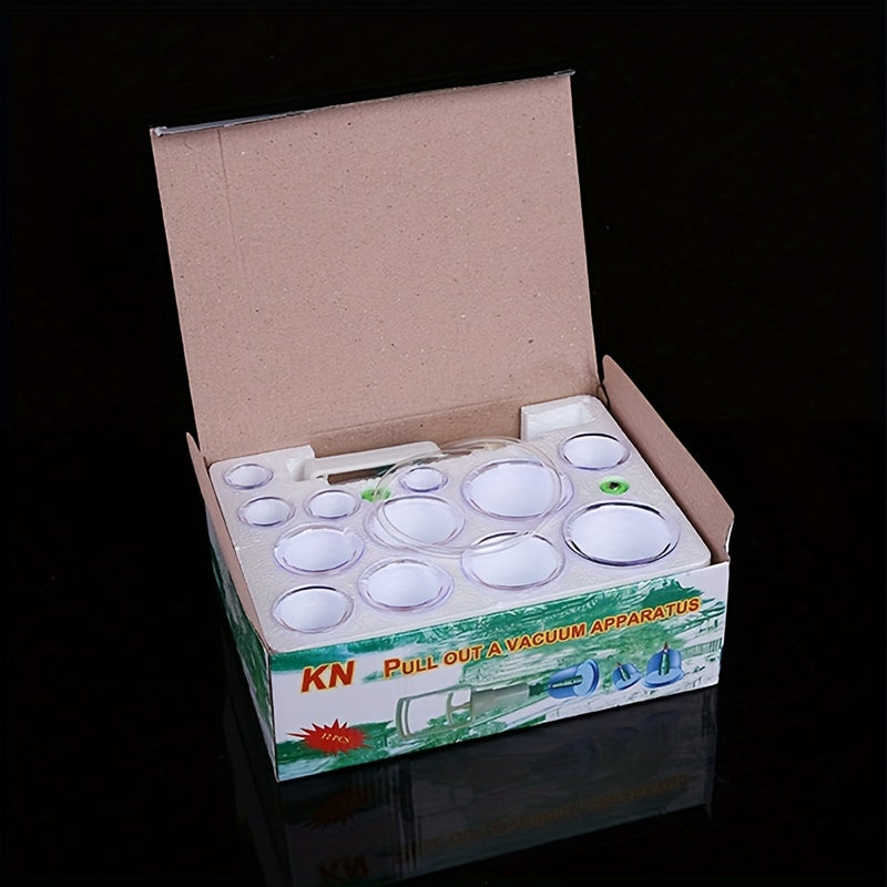 12-частный набор для баночного массажа для расслабления и ухода за здоровьем с вакуумным насосом и толстыми чашами из АБС для акупунктурного массажа.