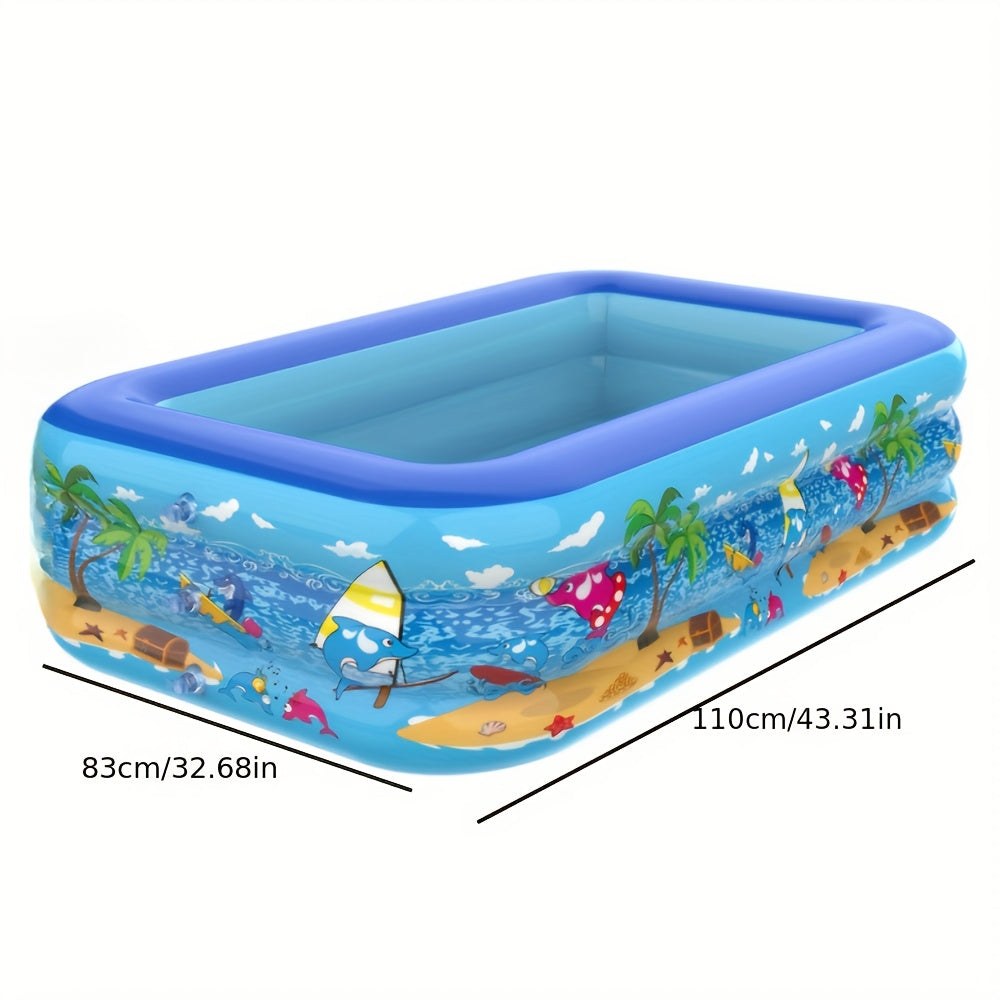 Family Size PVC Paddling Pool with Inflatable Top Ring and Thickened Marine Ball Pit Design