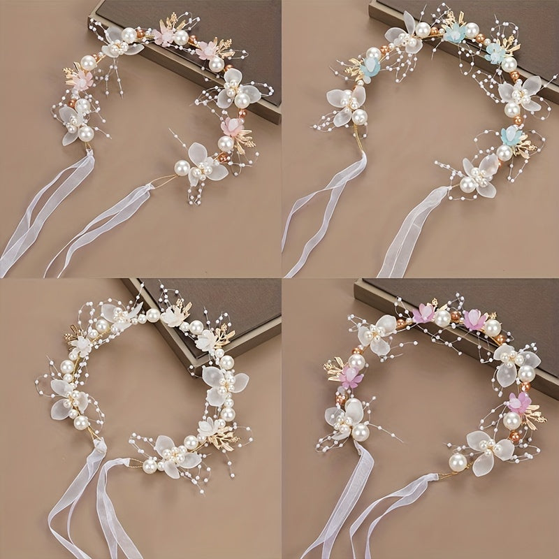 Girls White Plastic Floral Headband for Performances and Vacations