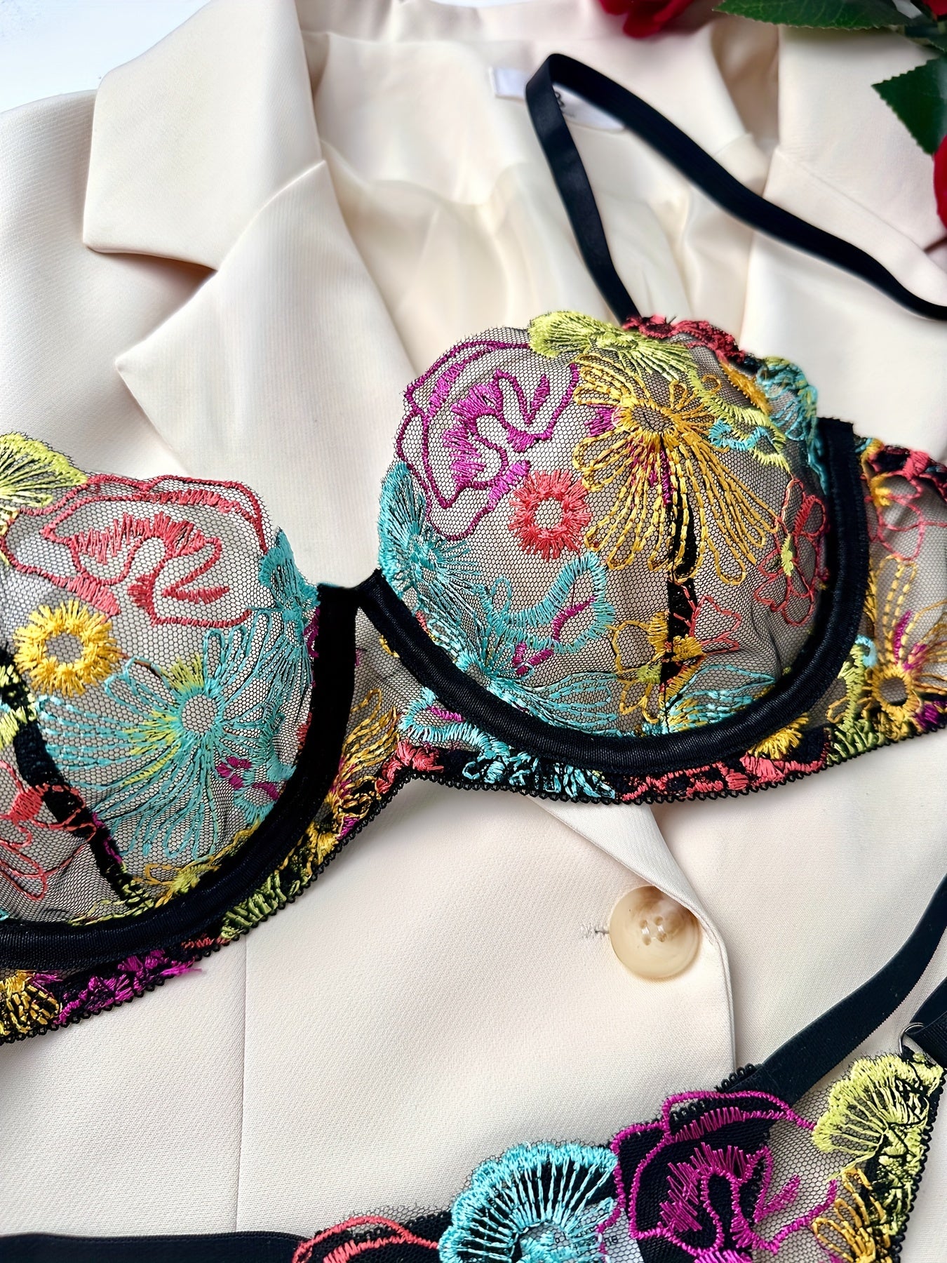 Women's Embroidered Lingerie Set with Bra and Panty