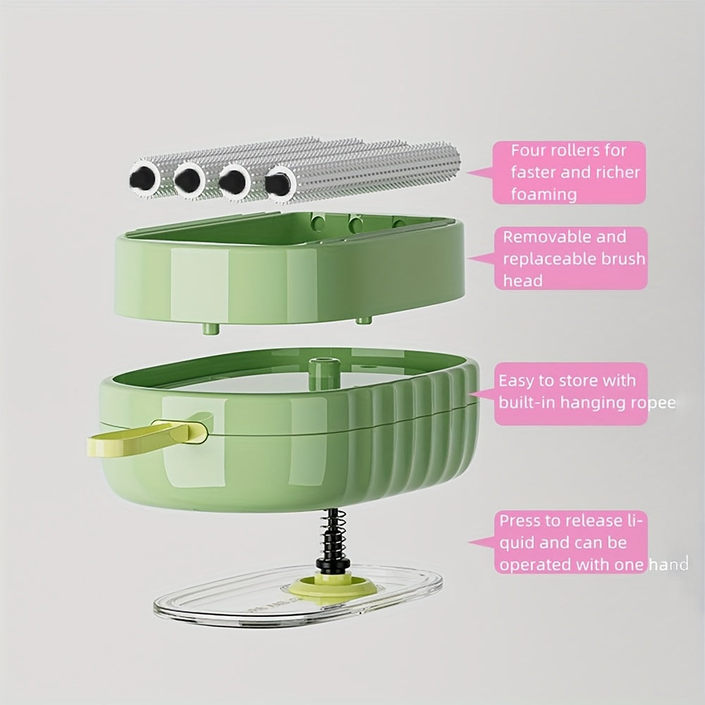 Rubber Laundry Soap Dispenser Roller with Manual Press Liquid Foam Brush for Delicate Fabrics