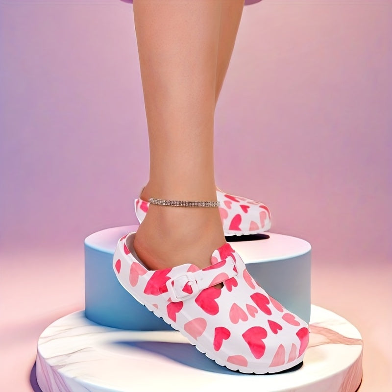 Women Summer Heart-Shaped Clogs Lightweight Slip-On Comfortable Platform Shoes