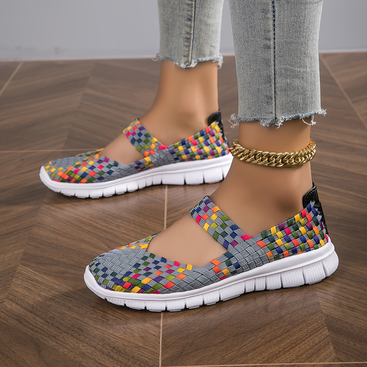Zapatillas de verano transpirables de tejido para mujer, casuales y sin cordones, rosa multicolor