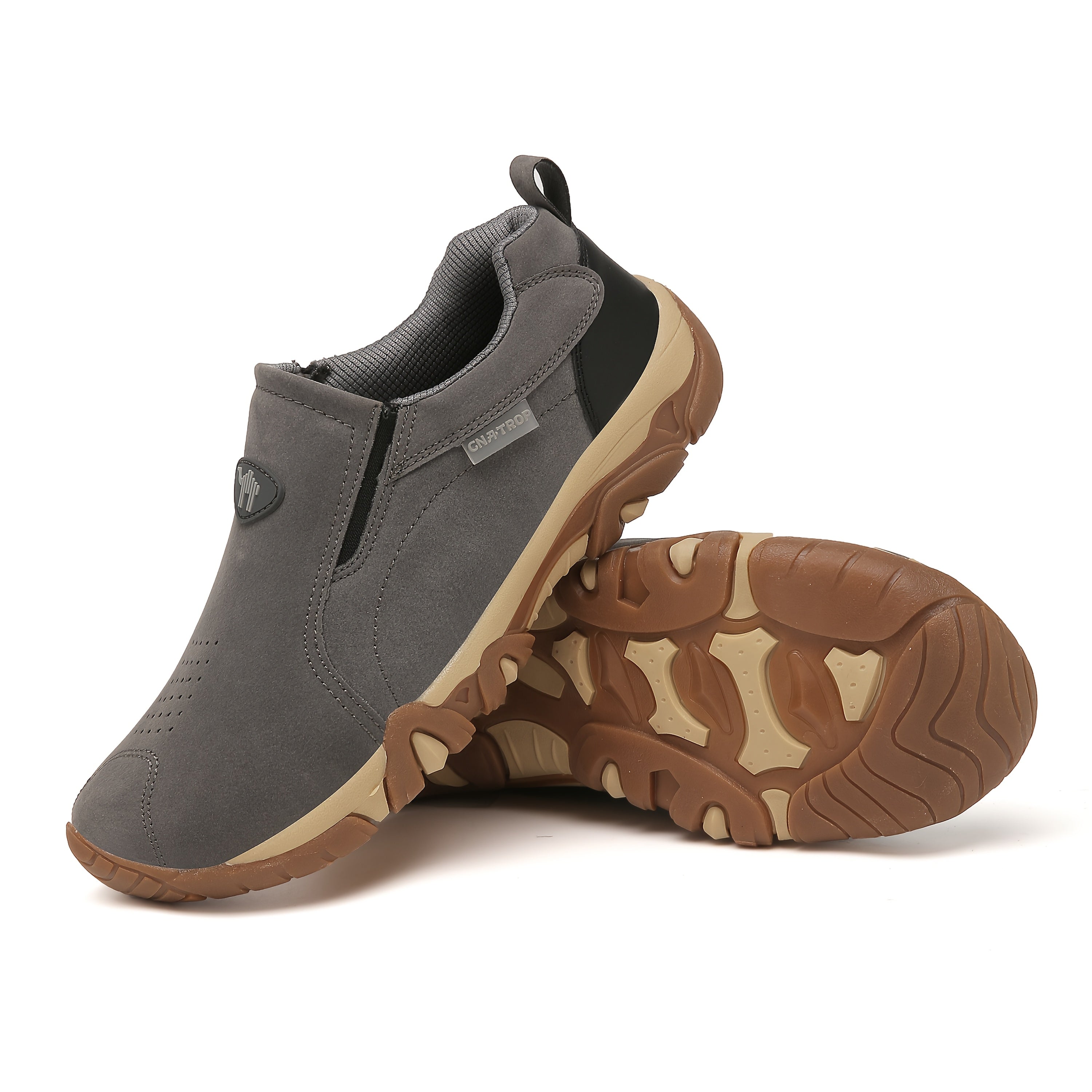 Men's Slip-On Casual Shoes Striped Brown Gray Non-Slip Breathable Low-Top for Hiking Daily