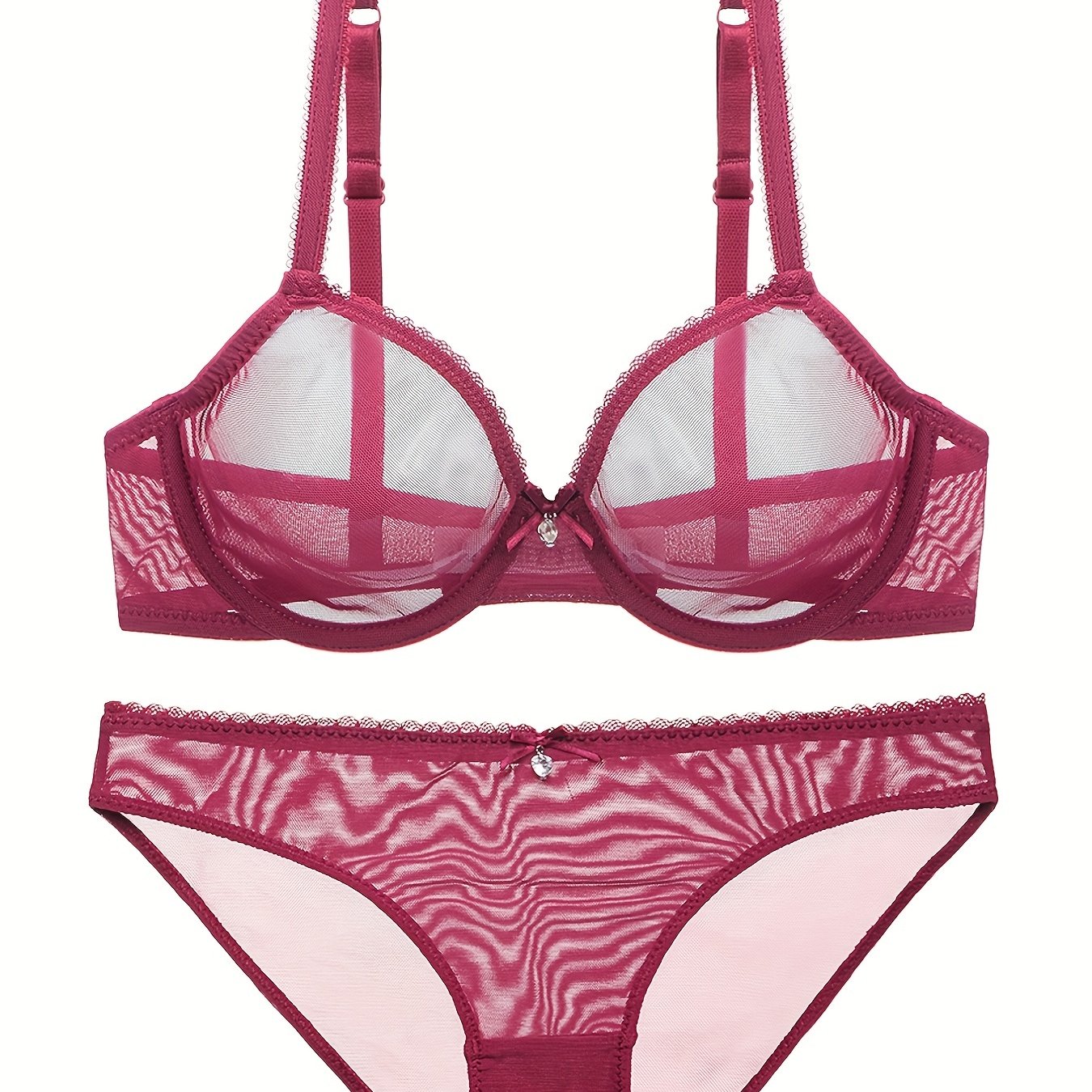 Women's Lingerie Set Mesh Lace Plus Size Nylon Spandex Thin Cups Hand Washable