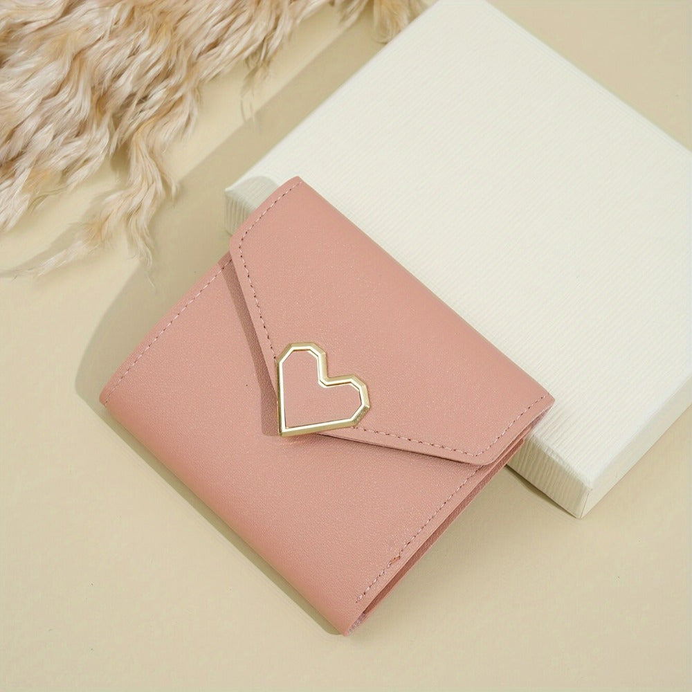 Korean-Style Heart-Shaped Mini Wallet with Card Slots Coin Pouch Hand-Washable Black Pink