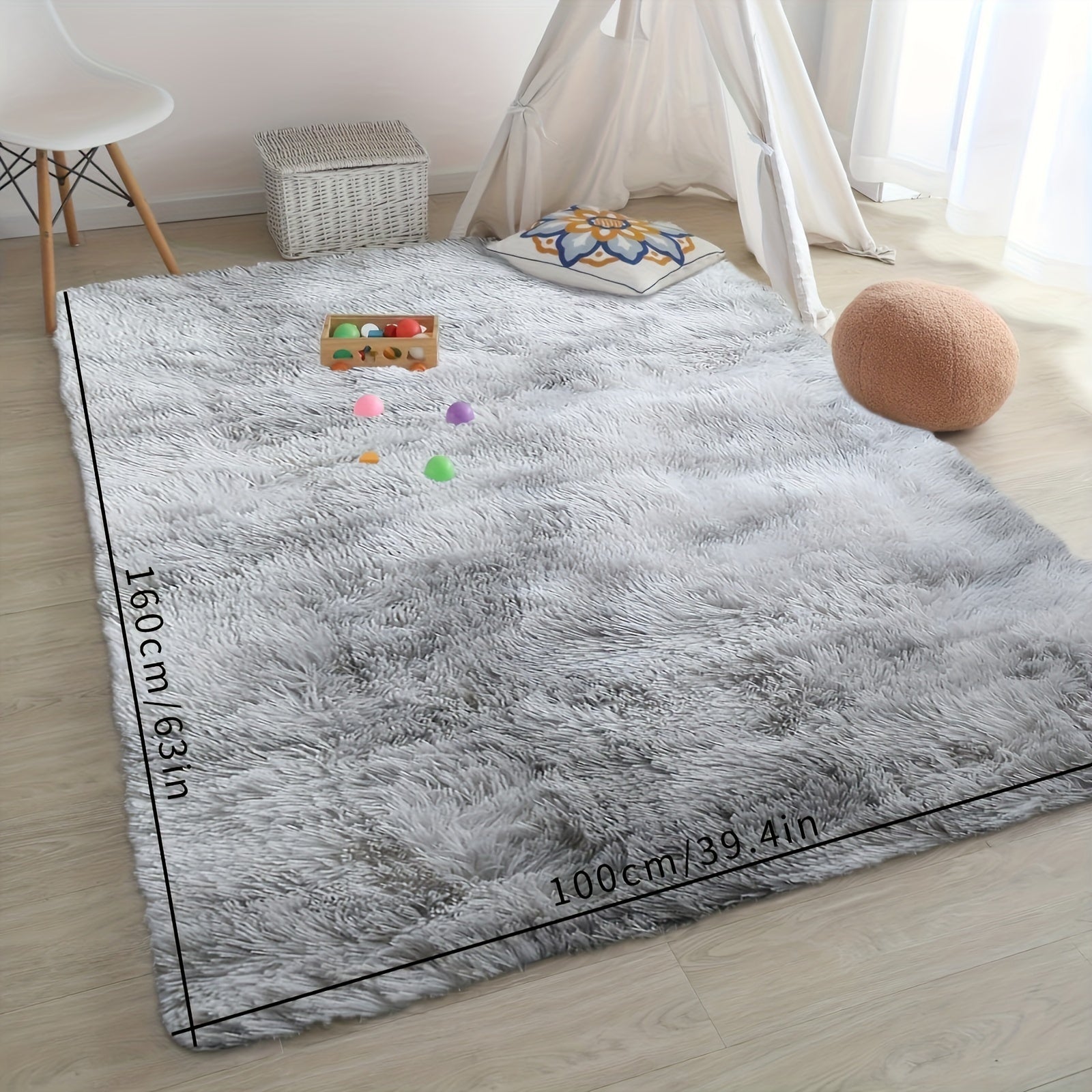 Alfombra de área shaggy gris claro de 160cm x 80cm, lavable a máquina, poliéster para dormitorio y sala de estar