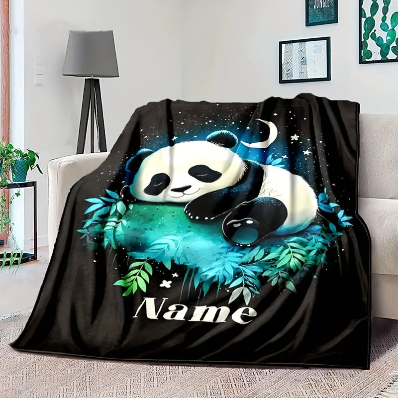 Personalized Cozy Panda Print Flannel Blanket Hypoallergenic Machine Washable Multipurpose