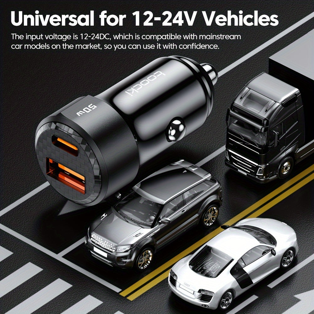 Car Charger 50W USB-C PD QC Fast Charging for Vehicles Portable Durable