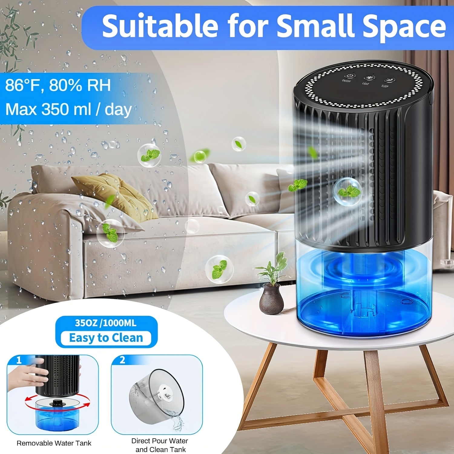 Kichik uy uchun namlikni olib tashlovchi qurilma, yotoq xonasi va shkaf uchun, jim, kompakt, namlikni yutuvchi