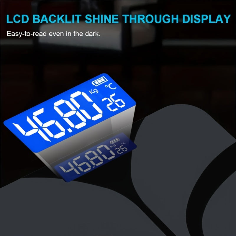 Черные умные весы с ЖК-дисплеем и измерением температуры для использования в ванной