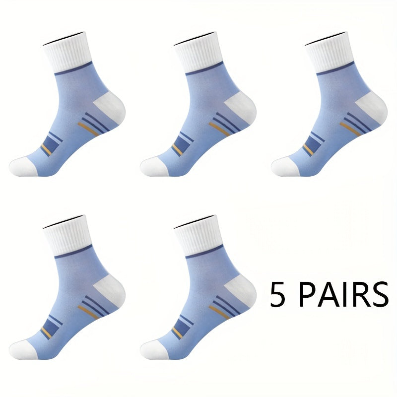 Men's Striped Crew Socks 5 Pairs Breathable Soft Winter Autumn