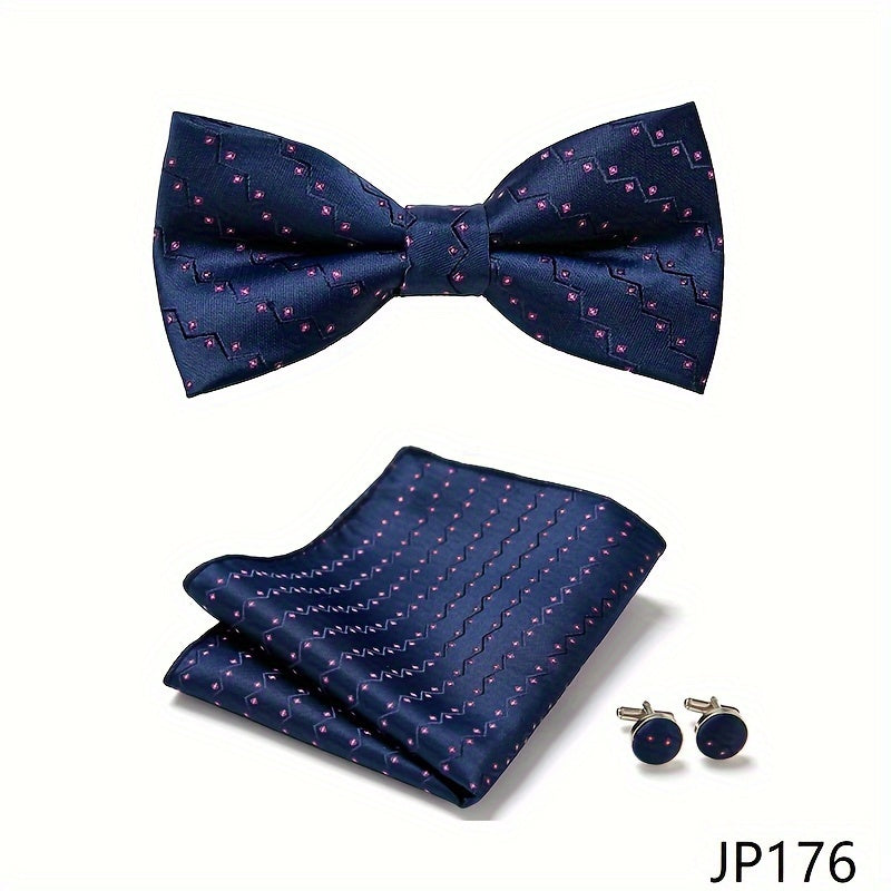 Men's Blue Polyester Tie and Pocket Square Set Floral Pattern for Formal Events