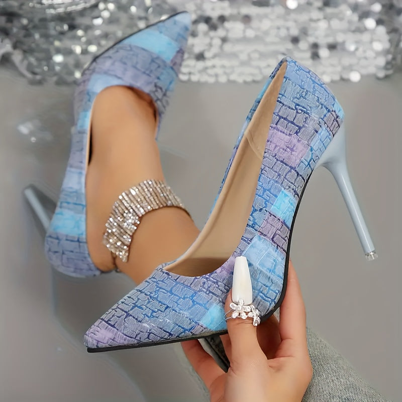 Women's Striped Pattern Stiletto Heels Point Toe Dress Pumps