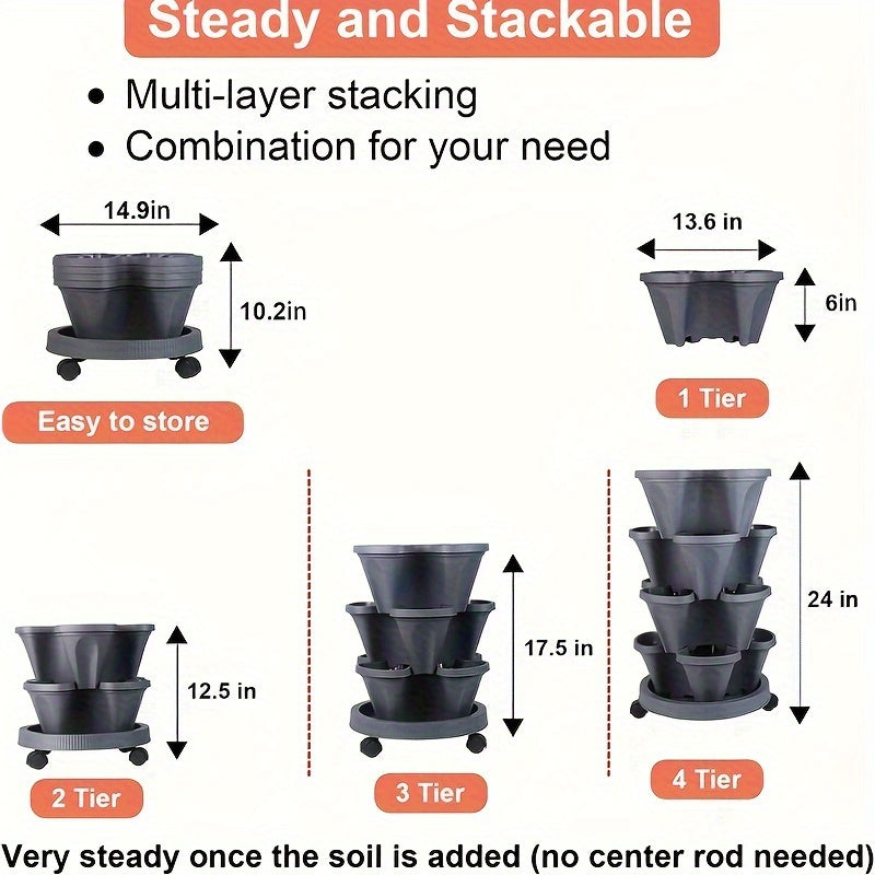 4-Tier Vertical Planter Set with Rolling Plant Caddy Indoor Outdoor Garden Tower