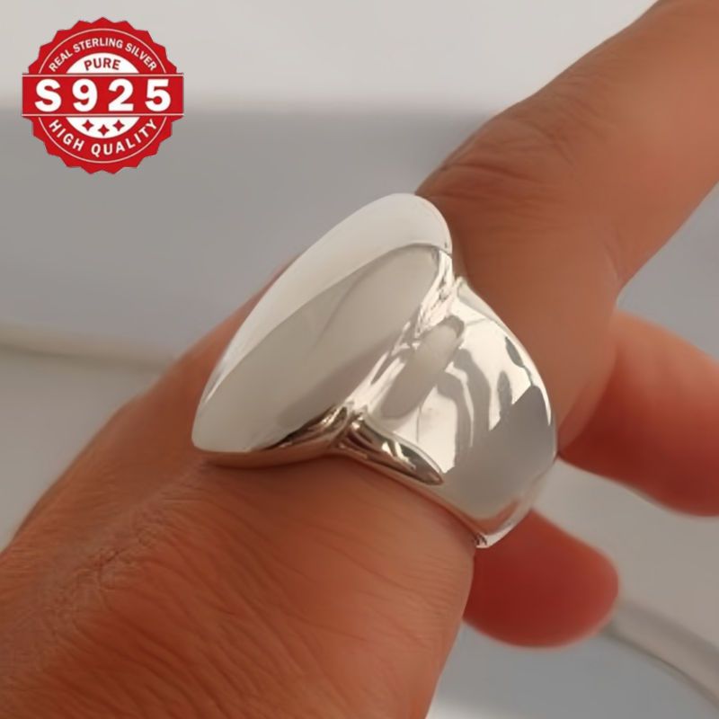 Sterling Silver Wide Oval Ring Geometric Vintage Jewelry for Women